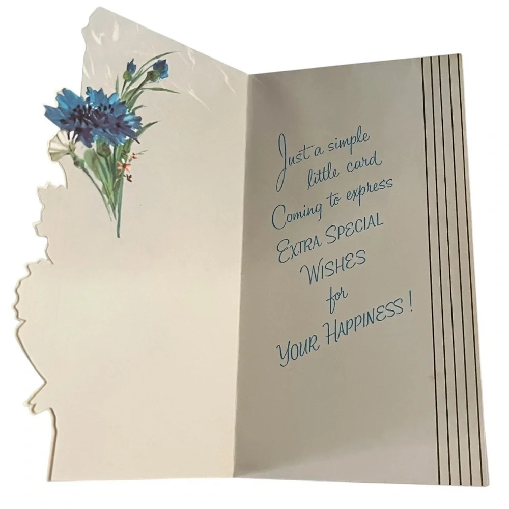 Unused Vintage Greeting Card Slim Just Because Daisy Wildflowers Glitter Diecut
